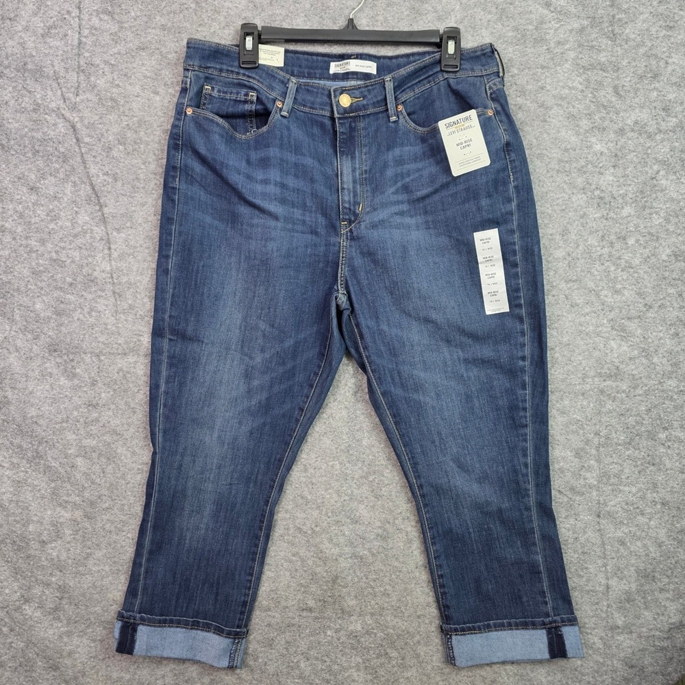 Signature Levi Strauss Gold Mid-Rise Capri Dark Wash Cuffed Jeans 16 W33